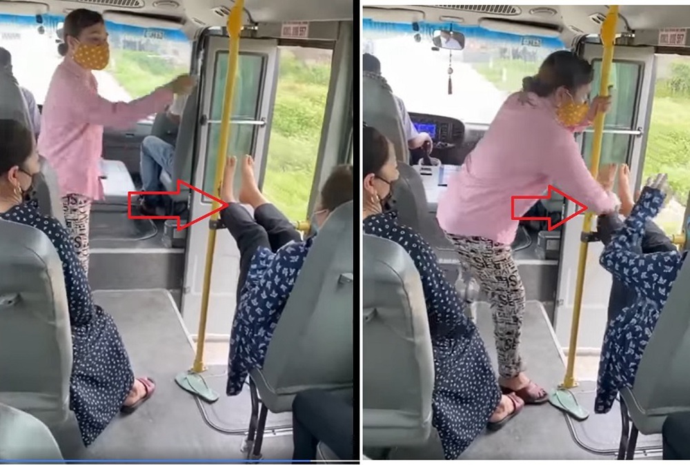 Tranh cãi gay gắt về clip người phụ nữ gác chân lên tay vịn xe bus - Ảnh 2.